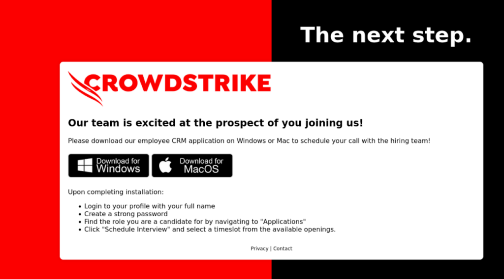 Spoofed phishing website in the name of CrowdStrike.