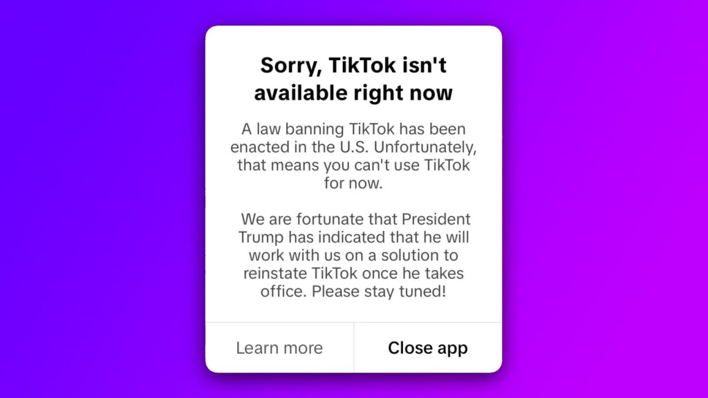 TikTok Ban Message in the US