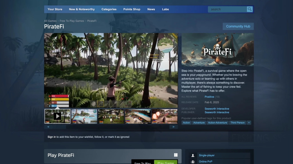 A Screenshot of the Trojan-Infected Game PirateFi on Steam.