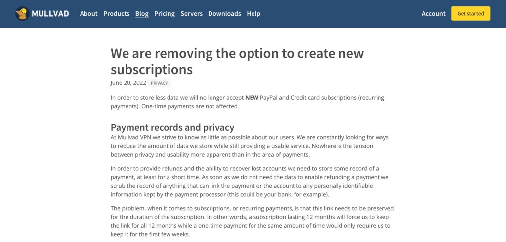 Mullvad No Longer Supporting Subscriptions