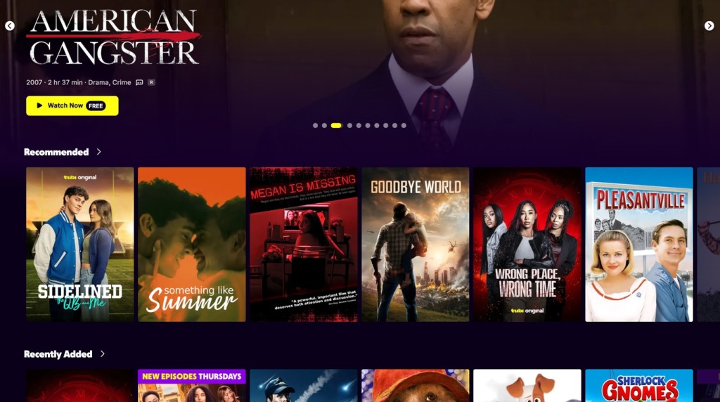 TubiTV Recommended Titles