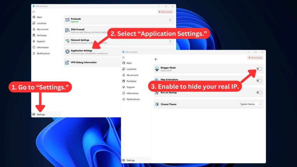How to turn on Blogger Mode in VPN Unlimited settings on Windows