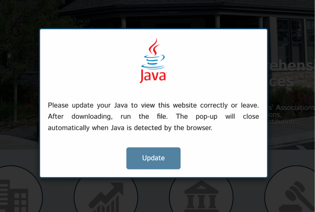 Fake Java pop-up on a WordPress site 