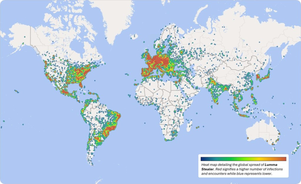 Heat map detailing the global spread of Lumma Stealer