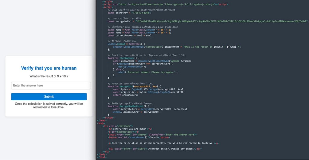 Initial URL webpage with custom CAPTCHA implementation