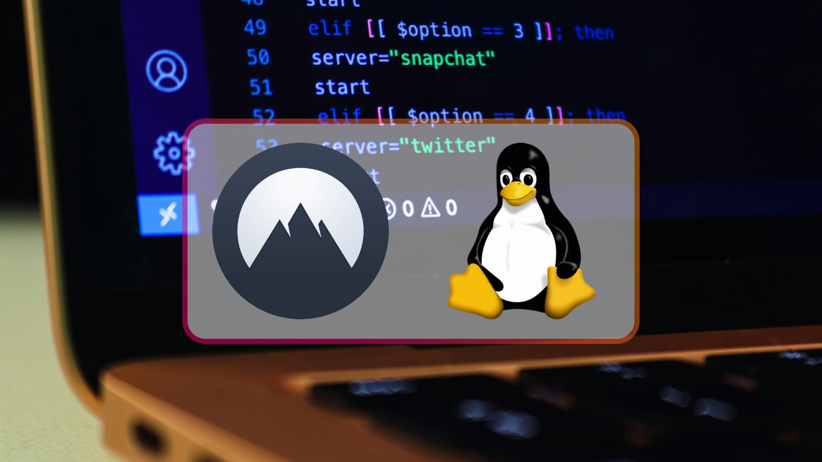 NordVPN and Linux logos with a background showing a Linux computer.