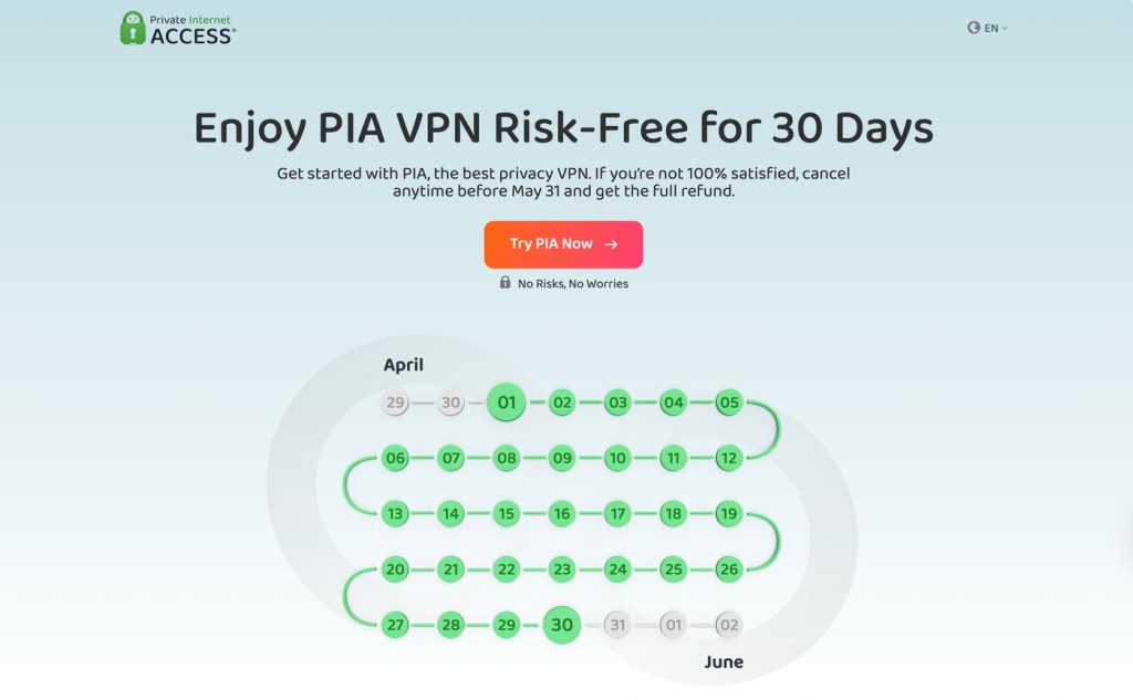Landing page on PIA VPN's website, from where you can initialize a sign up procedure.