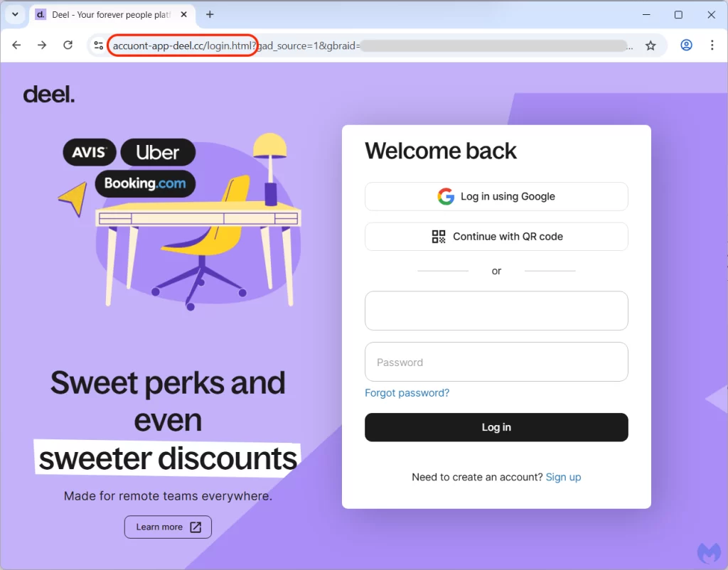 Phishing portal impersonating Deel