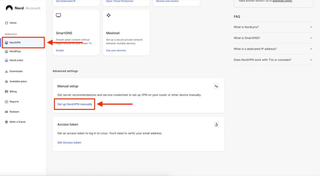 Setting up a SOCKS5 proxy through NordVPN using its online dashboard.