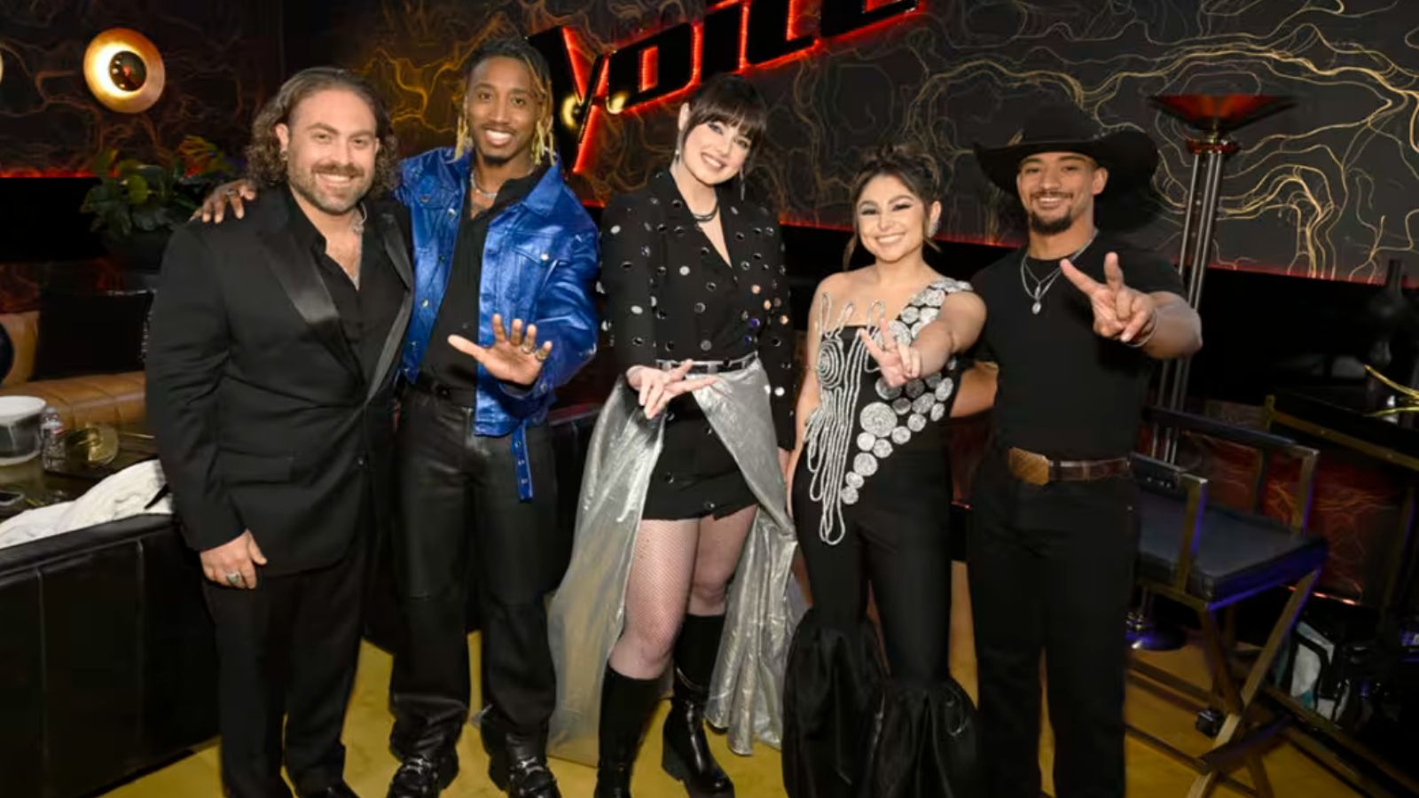 The Voice Season 27 finalists- Adam David, Renzo, Jadyn Cree, Lucia Flores-Wiseman, Jaelen Johnston