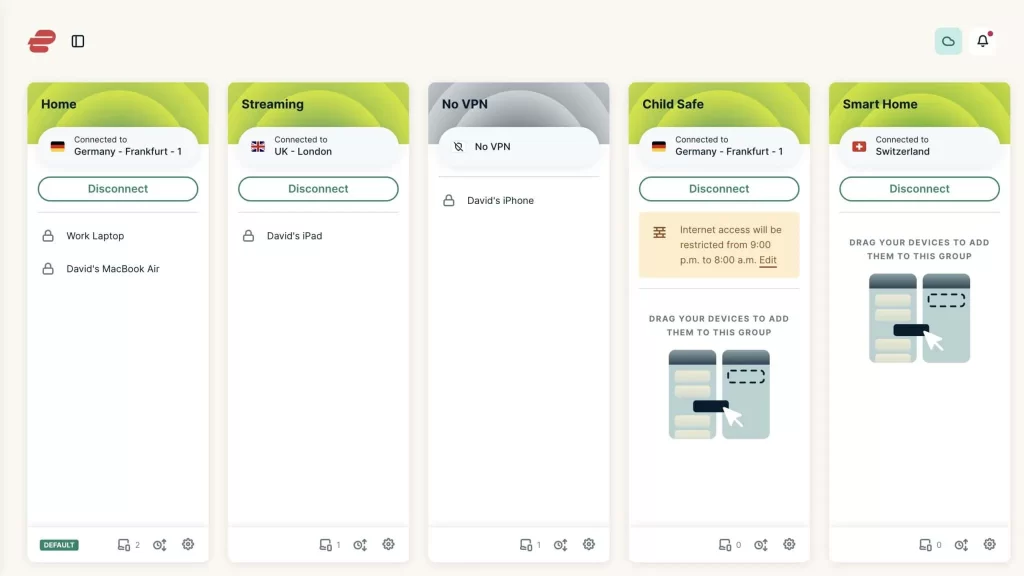 Updated Aircove's optimized layout allows five device groups at a glance on most screens to avoid more horizontal scrolling