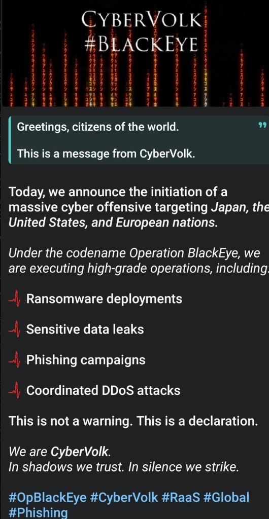 Operation BlackEye declared by CyberVolk on the dark web