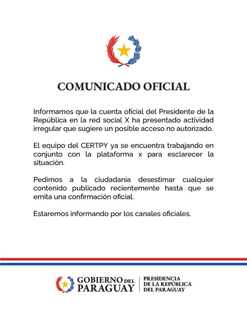 Paraguay government official press release