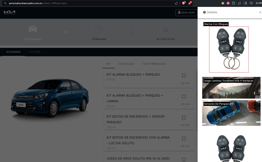 The vulnerable key fobs are available on the KIA Ecuador website