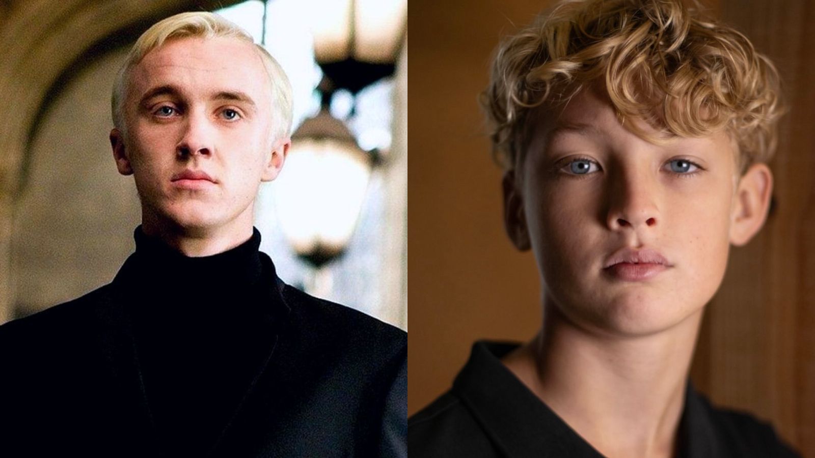 Tom Felton as Draco Malfoy in the Harry Potter film seriesand Lox Pratt as Draco Malfoy in the Harry Potter HBO series
