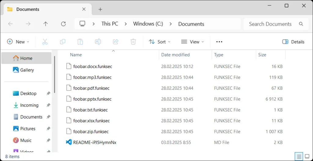 Files encrypted with FunkSec ransomware have the “.funksec” extension