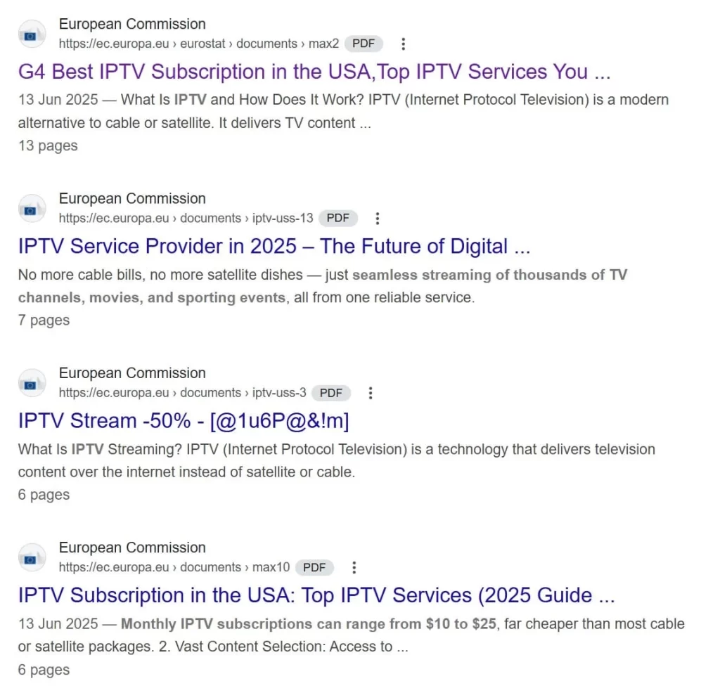 Hijacked Eurostat search results