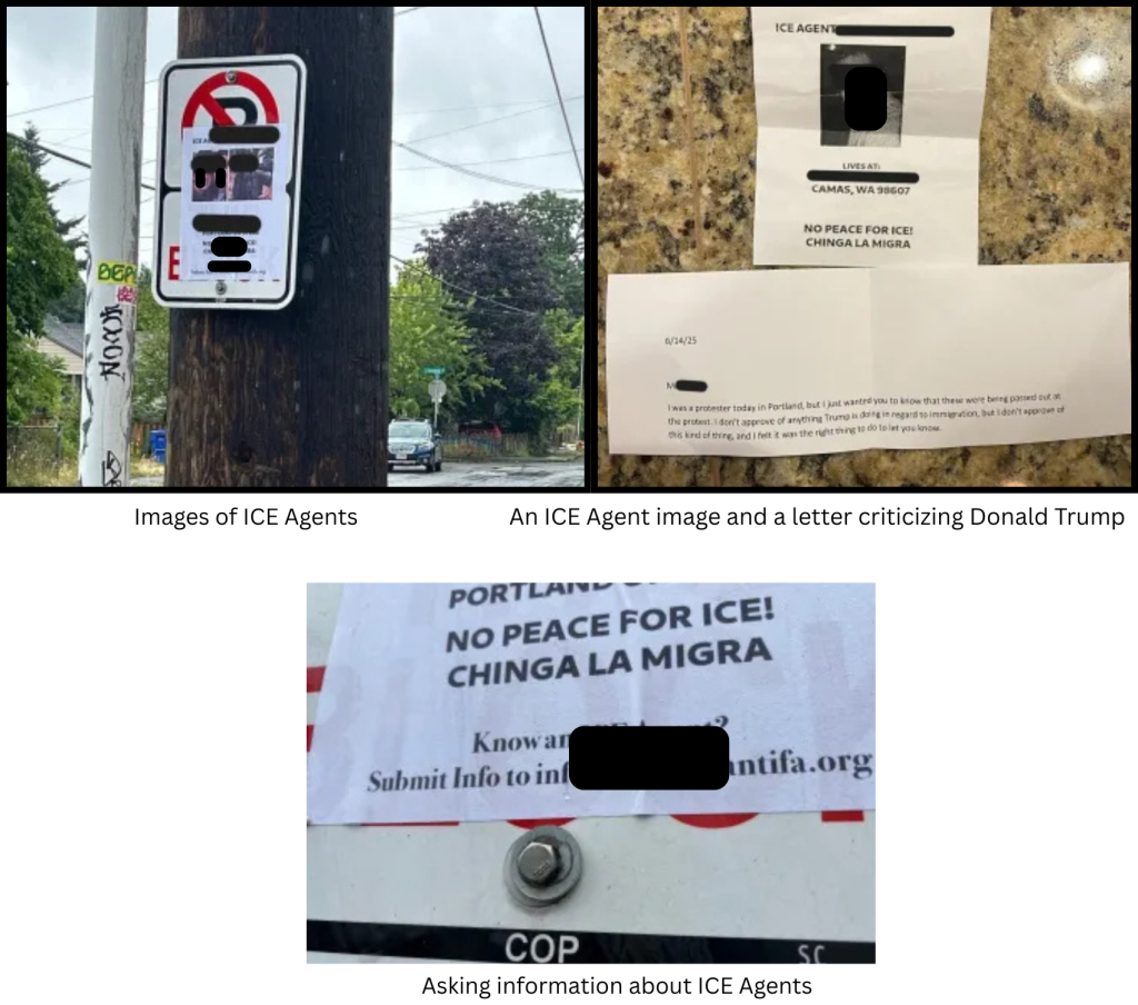 Messages placed on streets targeting ICE agents | Source: Department of Homeland Security