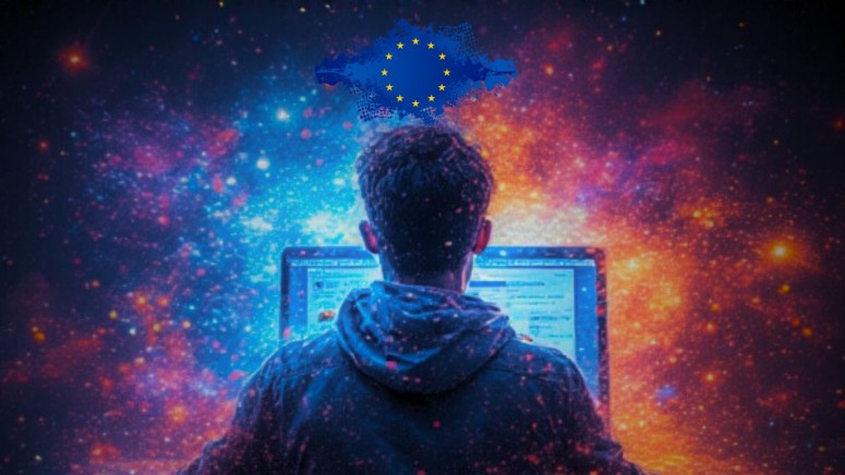 Man Laptop Sparkle, EU Flag