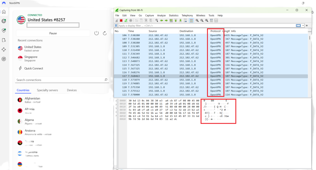 Data encrypted on Wireshark with VP