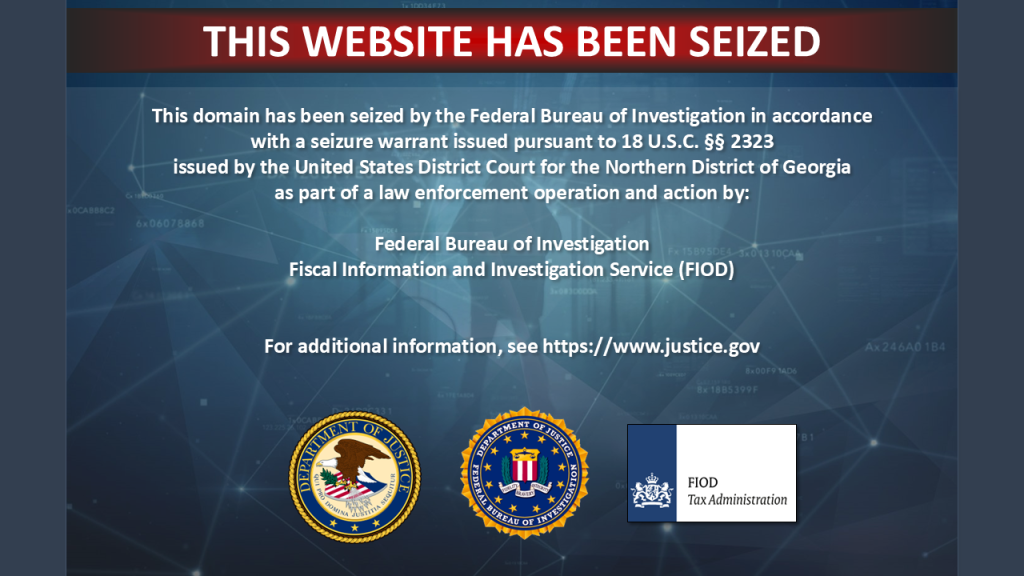 Seized website announcement (screenshot)