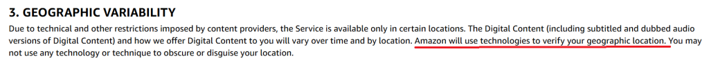 Amazon prime Video message for geo-location
