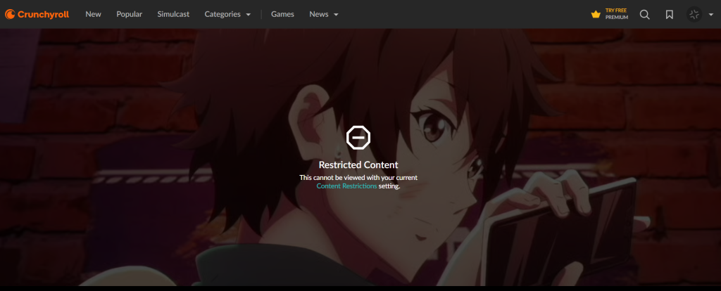 Crunchyroll geo-block message