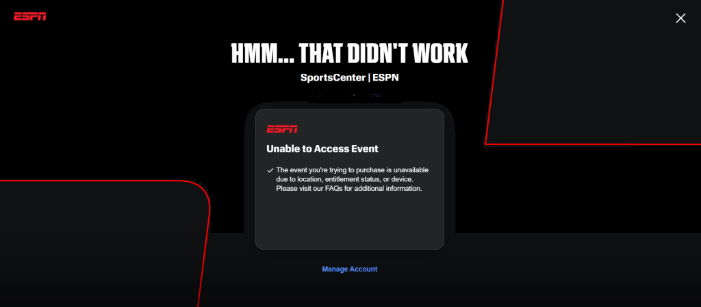 ESPN Plus Geo-error message