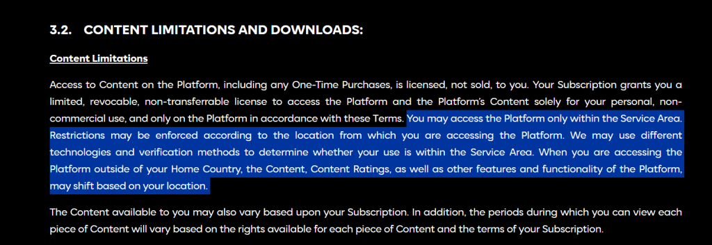 HBO terms and conditions for content limitations