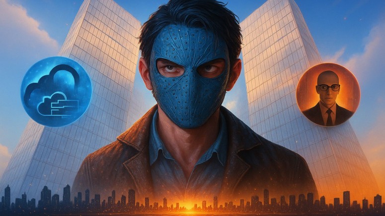 Hacker Mask - Buildings - Cloud - Employee - Office