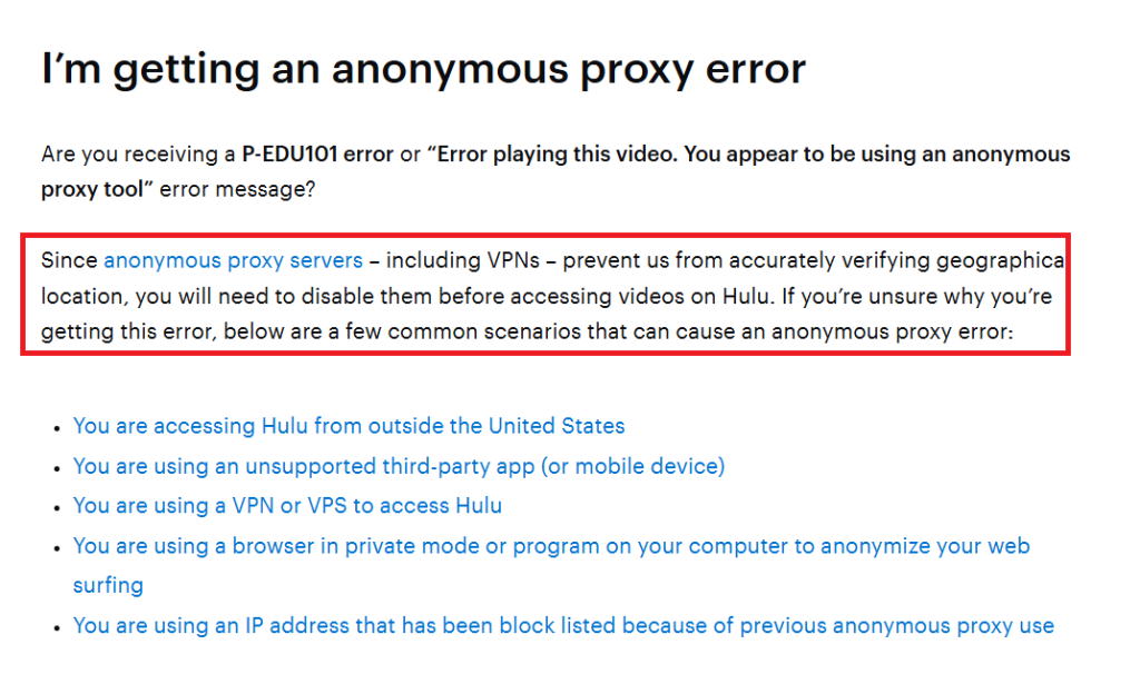 Hulu anonymous proxy error