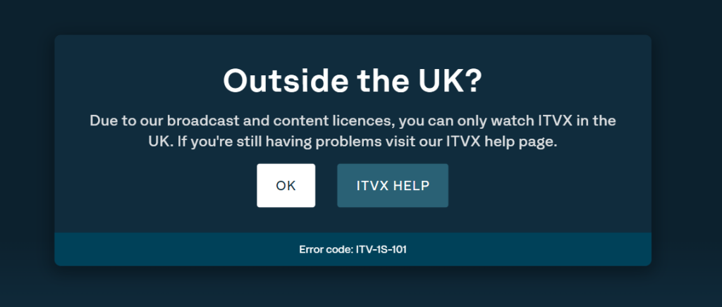 ITVX Geo-Block Error Message