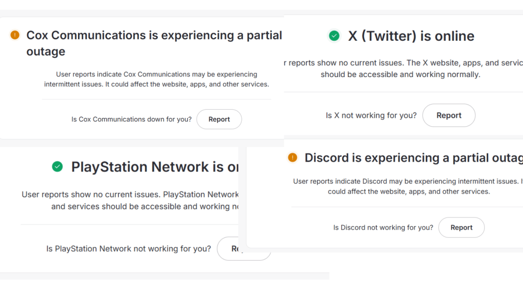 Status of different social channels