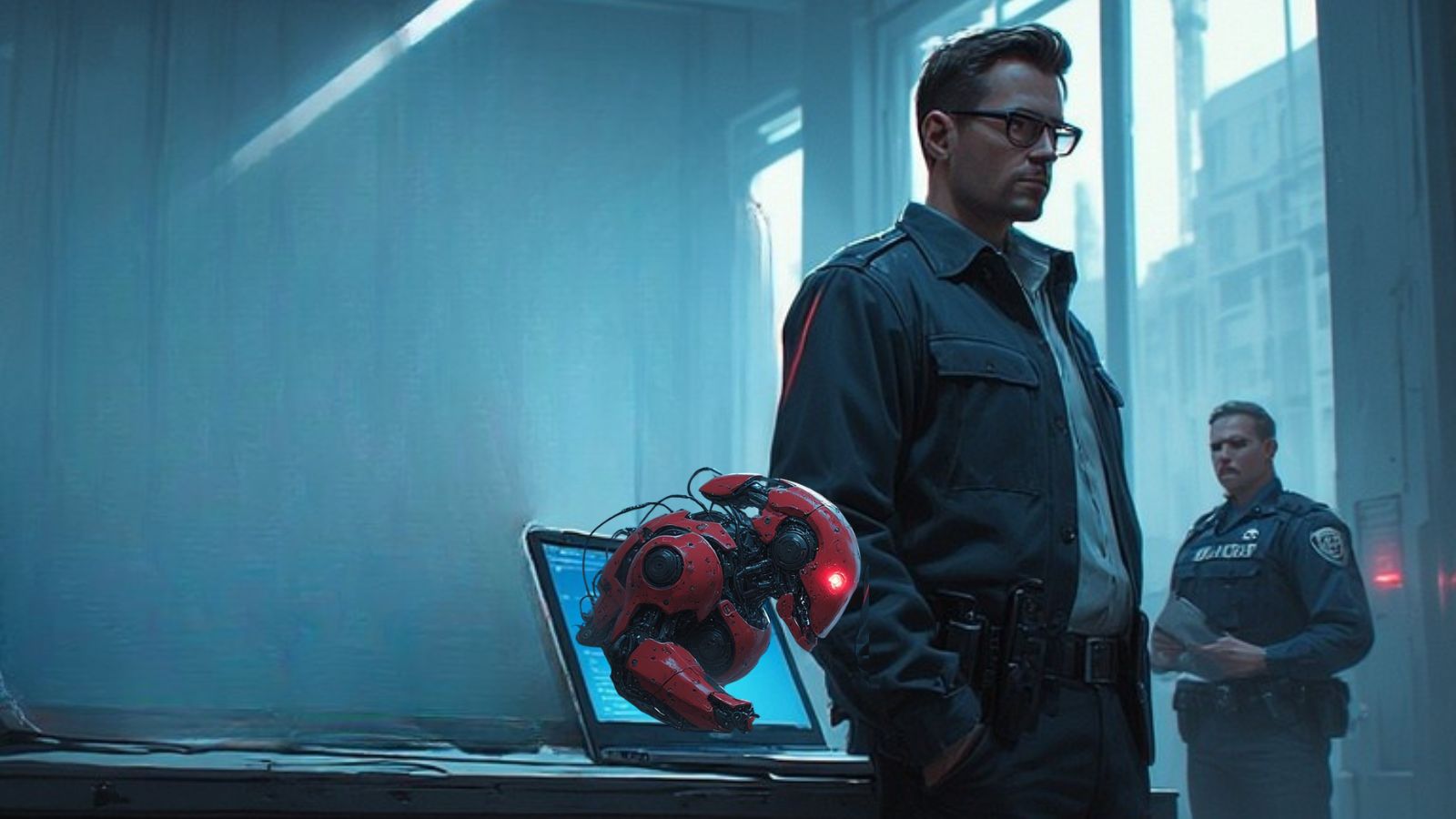 Man - Laptop - Robot - Police