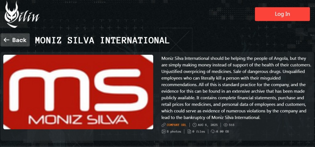 Qilin claims Moniz Silva International data breach 