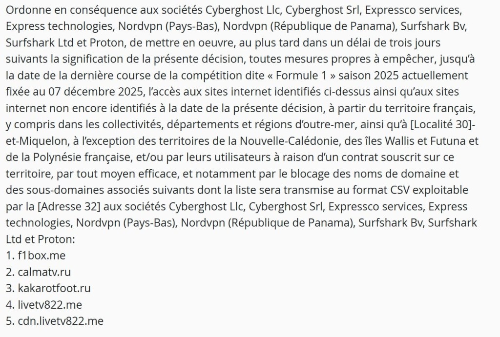he Court’s instructions and the full list of domains