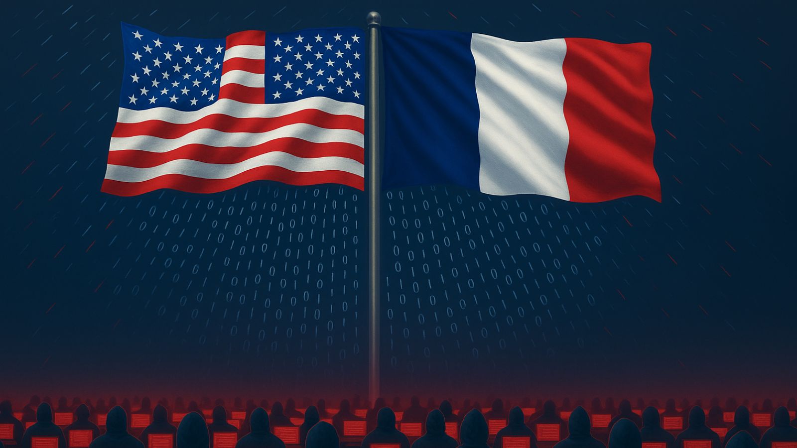 US - France - Flag - Hackers - Laptop