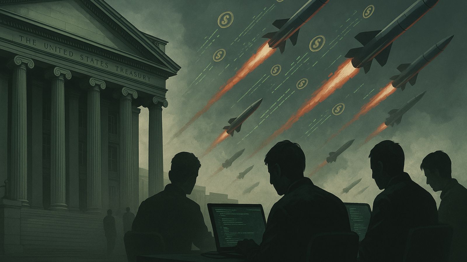 US Treasury Building - IT Workers - Laptop - Money - Missiles