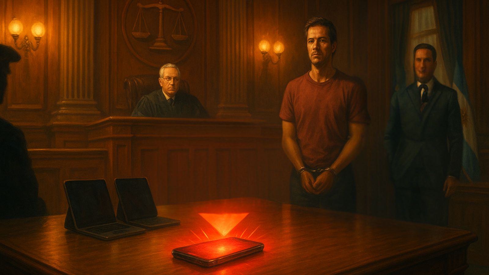 Court - Man in Handcuffs - Phone - Judge