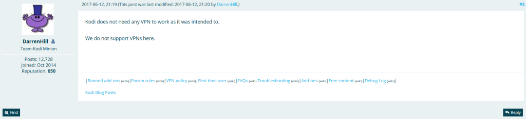 Kodi Forum where Kodu Members State that they Do Not Support Kodi