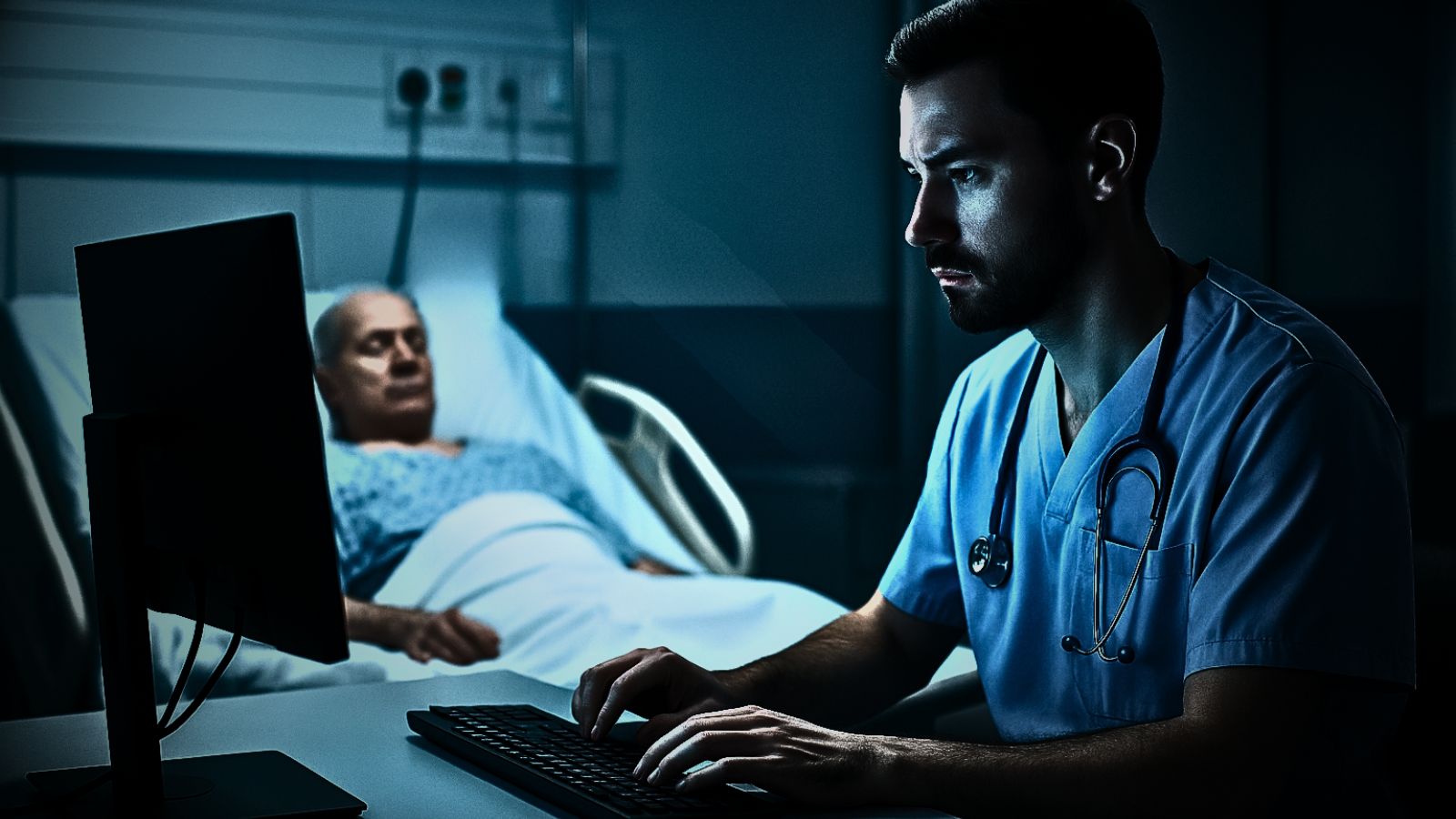 Male Nurse - Patient - Laptop - Hospital
