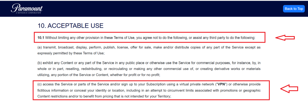 Paramount Plus Rules Regarding VPNs