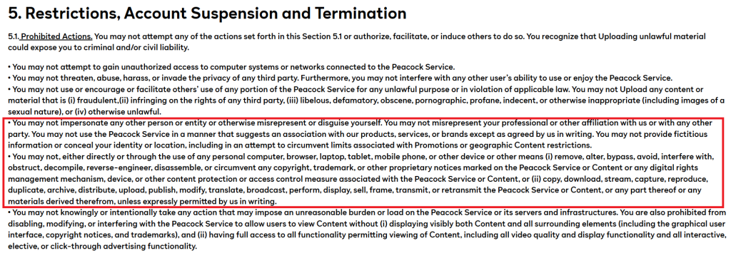 Peacock TV Restricting Bypassing its Rules