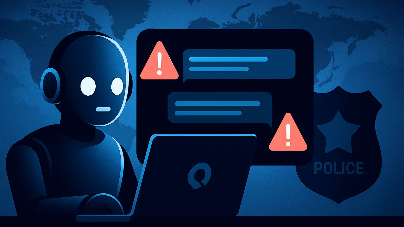 Robot - Laptop - Chat - Warning - Police