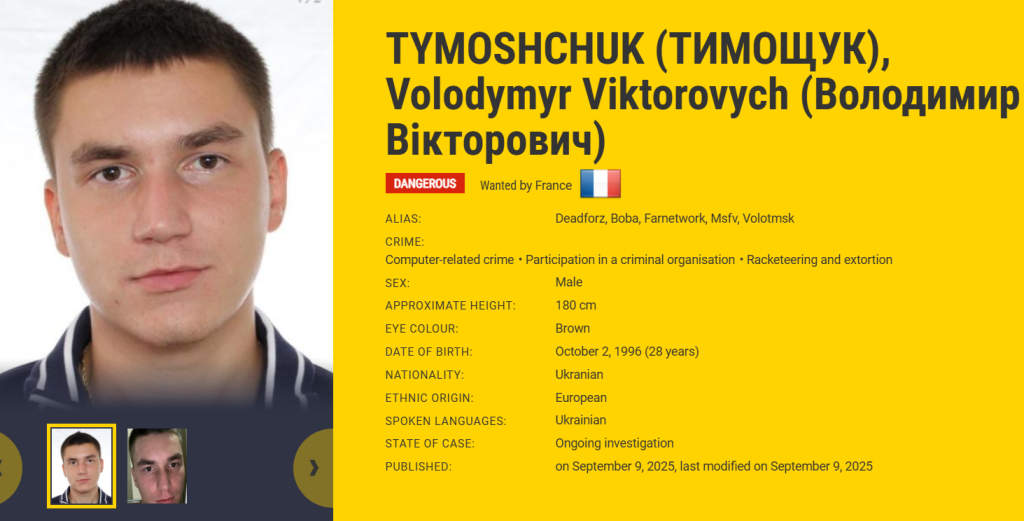 Volodymyr Viktorovich Tymoshchuk is considered a fugitive 