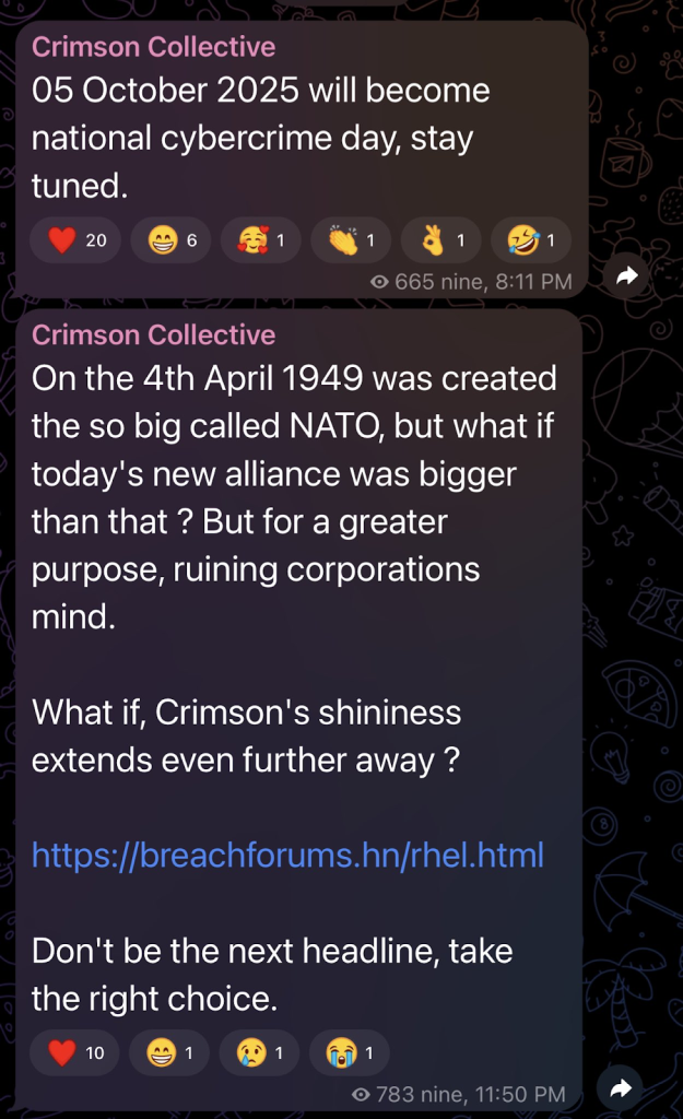 Crimson Collective post hinting at a threat alliance