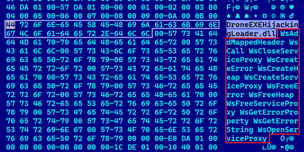 A dropper with a suspicious internal name and exports from a legitimate Microsoft library 