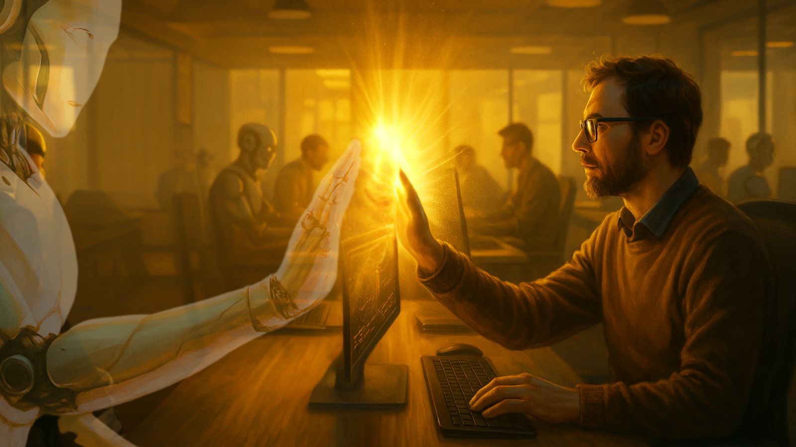 Office - Employees - Hand - Palms Meeting - Robots