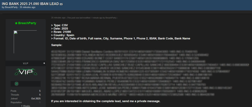 Threat actor claims 2025 ING data breach on a hacker forum