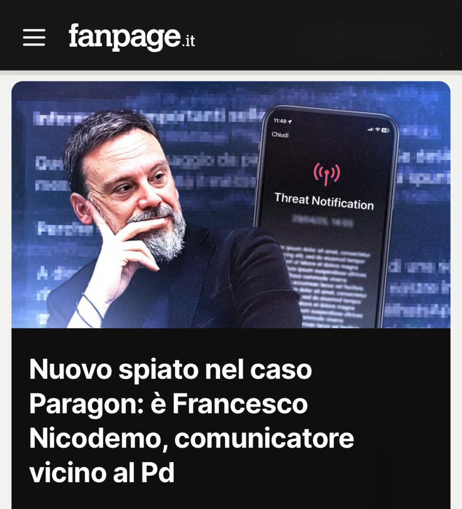 Fanpage article on Nicodemo being targeted by Paragon